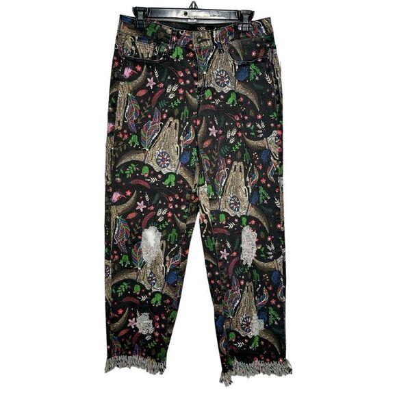 Lucky & Blessed mid rise boyfriend western print jeans‎ size 8 - Picture 1 of 11